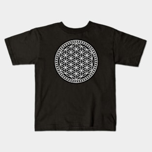 Flower of Life Sacred Geometry White Kids T-Shirt
